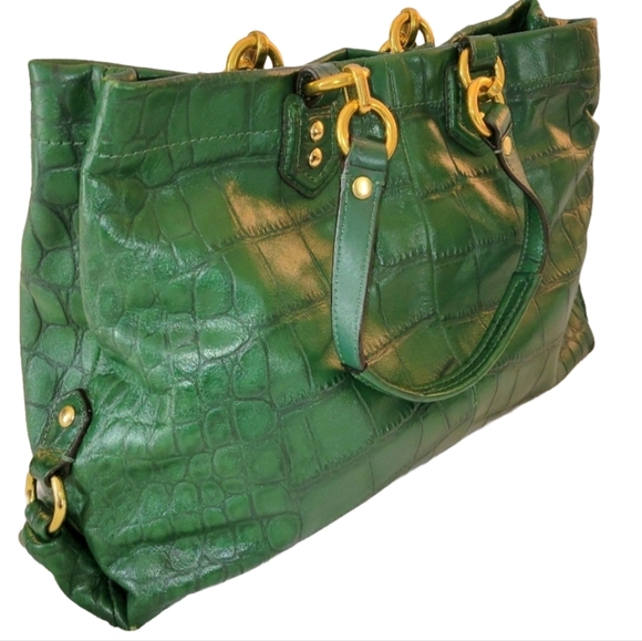 Genuine Coach Ashley Croc Embossed Forest Green Leather Carry-All Tote F20345 - Picture 2 of 9
